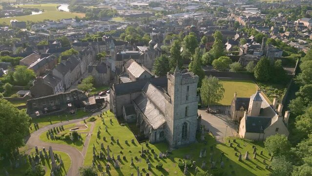 Aerial drone video of the church in Stirling, Scotland