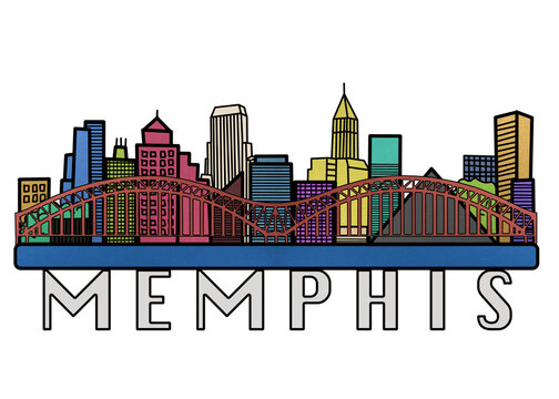 memphis skyline colorful bridge city buildings clip art preview