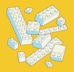 Simple pattern of building block, bricks for children. Vector isometric illustration. Colored lego bricks isolated on white background.	 - obrazy, fototapety, plakaty