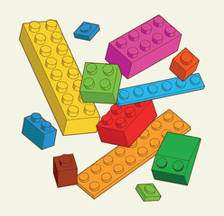 Simple pattern of building block, bricks for children. Vector isometric illustration. Colored lego bricks isolated on white background.	 - obrazy, fototapety, plakaty