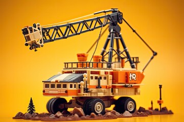 Obraz na płótnie Canvas 3d illustration dragline excavator, mining machine, crane orange background