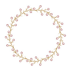 Vector round floral wreath with red berries decoration. Round frame template.