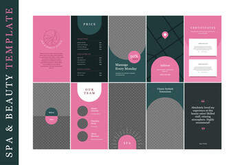 Boheamian style social media post template. Vector layout boho illustration set. Beautiful girl profile and vertical backdrop collection. Gray and pink colors. Design for giveaway, sale, campaign