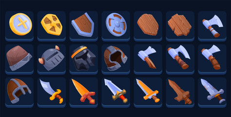 Hand-drawn vector set of weapons and armor.