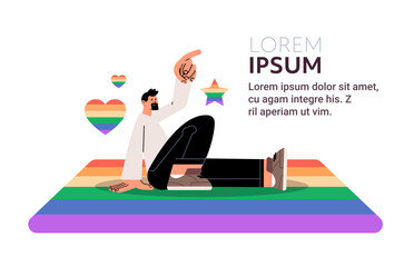 man pointing at lgbt rainbow flag gay lesbian love parade pride festival transgender love concept copy space
