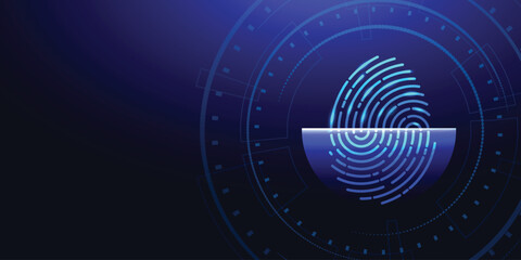 Fingerprint scanner. Cyber security, technology identification concept. Futuristic technology background. Vector illustration