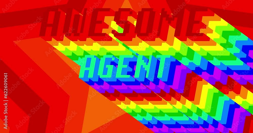 Poster awesome agent. 4k animated word with long layered multicolored shadow with the colors of a rainbow.