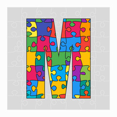Colorful puzzle letter - M. Jigsaw creative font
