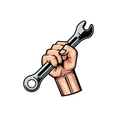 Hand holding wrench vector isolated on white background,