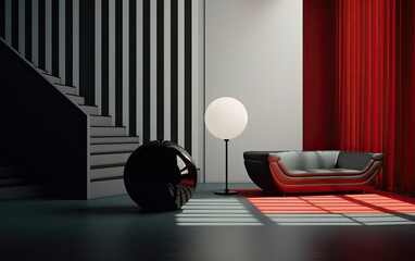 Modern living room with ball on the floor.