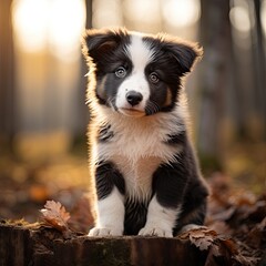 Fototapeta premium Corder collie puppy at the dark background.