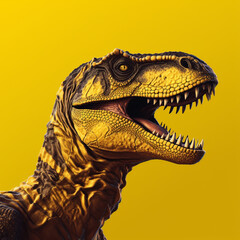 Dinosaur on yellow background. Generative AI.
