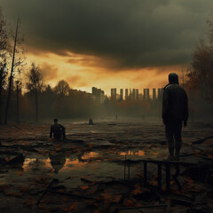Fototapeta premium Chernobyl nuclear power plant catastrophe. Pripyat. Generative AI.