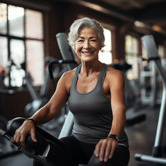 Fototapeta premium Senior woman in the gym. Generative AI.