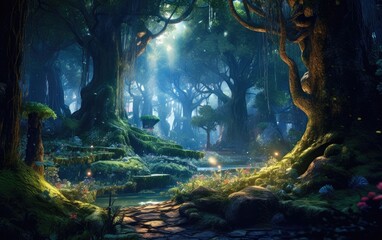 Fototapeta na wymiar Jungle landscape with a fairy.