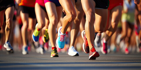 Legs of runners with sport apparel on