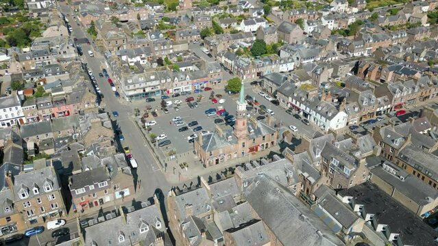 Aerial drone video of the town centre of Stonehaven Scotland