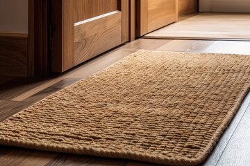 Fototapeta na wymiar a spotless doormat and a hardwood hallway floor. Generative AI