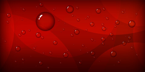 Red abstract background with curved lines and water drops, vector illustration