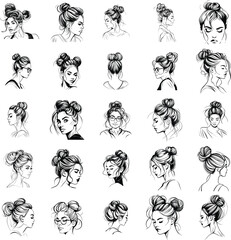 messy bun bundle vector files 