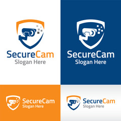 cctv camera secure logo design vector template