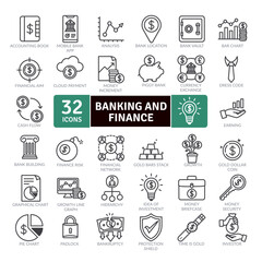  Banking and Finance Icons Pack.Thin line icons set. Simple vector icons