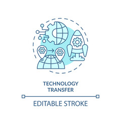 Editable technology transfer icon, isolated vector, foreign direct investment thin line illustration.