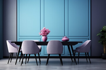 blue themed dining room