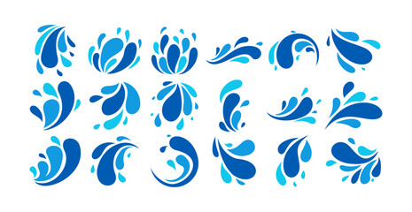 Set of colorful water drop icon logo design. Flat water splash logo icon bundle. - obrazy, fototapety, plakaty
