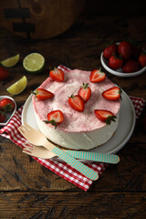 Traditional homemade strawberry cheesecake