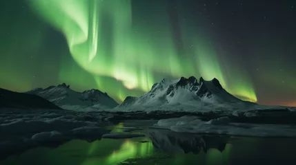 Poster aurora borealis in the mountains © KWY