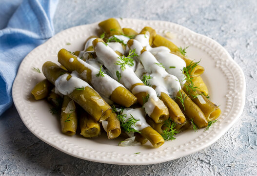 Turkish Food Broad Beans with Yogurt, Dill and Olive Oil Zeytinyagli Bakla.