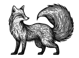 beautiful fox vintage sketch - obrazy, fototapety, plakaty