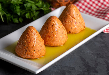 Traditional Turkish Spicy Surk Cheese Balls with Olive Oil from Hatay in Turkey. (Turkish name; Surk peynir)