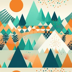 Fototapete Berge AI-Generated Nature-Inspired Abstractions: Exploring Geometric Patterns of Mountains, Waves, and Leaves