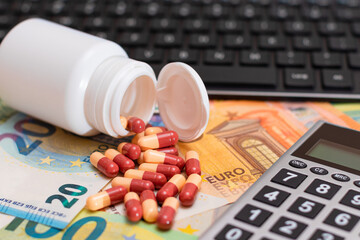 Ordering Medicines. Expensive Medicine and Inflation Concept: Pills and Capsules on the Euro...