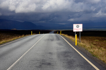 Iceland, Europe, Arctic regions - one of lowest population density in the world, empty road number 360 from Nesjavellir to Thingvellir, central Iceland, UNESCO World Heritage Site