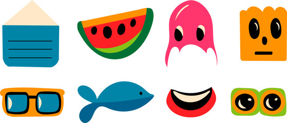 set of cartoon elements in flat style, on white background vector