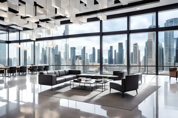 Fototapeta na wymiar view of modern work place with furniture AI generated 