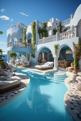 Obraz na płótnie Canvas Luxurious infinity pool with a sea view in a sleek, designer villa in Santorini. Luxurious vacation