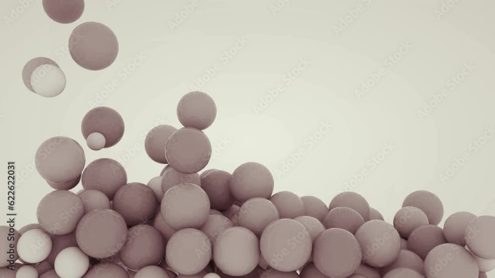 Poster different balls pour from above and fill the screen. 3d render