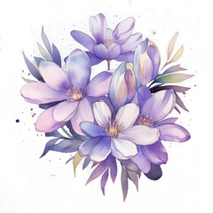 Watercolor flowers. Violet Floral, PNG Images,  Watercolor Purple Spring Flowers, Bouquets, Generative AI