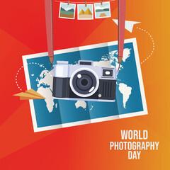 Obraz premium Free vector world photography day camera photo with instagram stories
