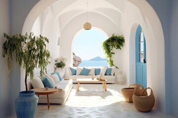 Close-up of luxurious, designer details in a high-end Santorini accommodation with a pool