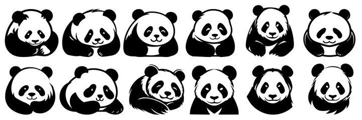 Panda silhouettes set, large pack of vector silhouette design, isolated white background © FutureFFX