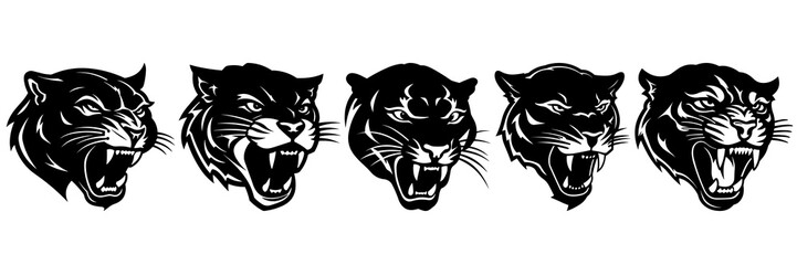 Panther silhouettes set, large pack of vector silhouette design, isolated white background