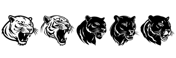 Panther silhouettes set, large pack of vector silhouette design, isolated white background