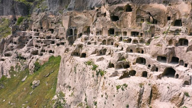 Aerial view of Vardzia. It is a cave monastery site in southern Georgia