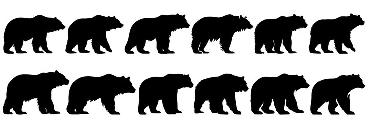 Bear silhouettes set, large pack of vector silhouette design, isolated white background