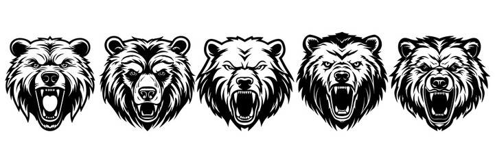 Bear silhouettes set, large pack of vector silhouette design, isolated white background